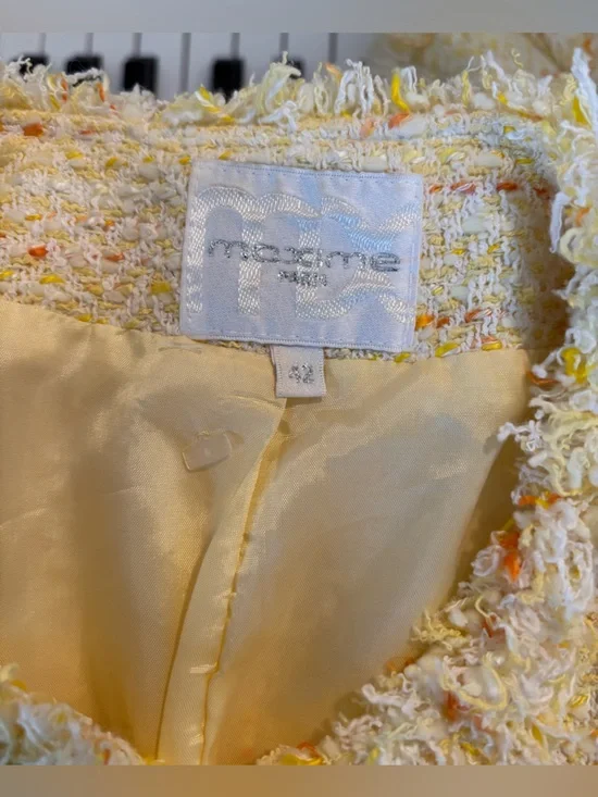 Maxime Pastel Yellow Tweed Skirt Set with Orange Accents - Picture 7 of 14